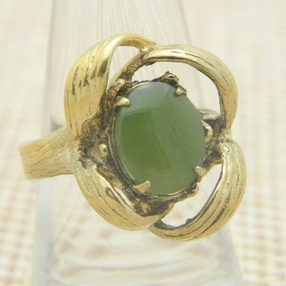 Vintage Jewelry - Green Stone Agate Sterling Silver Gold Vermeil